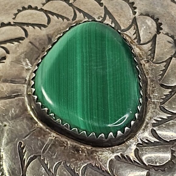 Navajo Malachite Stone Sterling Silver Kerchief Bandana Tie Native American USA - Picture 4 of 11